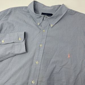 Polo Ralph Lauren Button Down Shirt Men's 4XB Blue White Plaid Check Long Sleeve